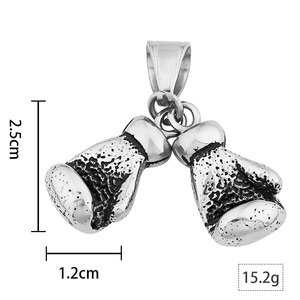 Pendentif Gants de Boxe Vintage, Breloque en Acier Titane Plaqué Argent Antique, Collier Long Chaîne Cool Hiphop, Bijoux Sport et Fitness - Product Image 4