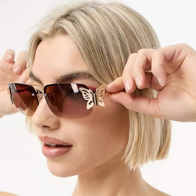 Twooo S017 Square Fashion Butterfly Decoration Rimless Women Sunglasses