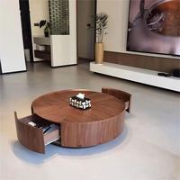 GEDO Table basse de salon en bois courbé Table basse ronde moderne Table basse de luxe relevable avec rangement
