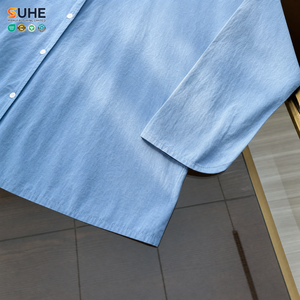 SUHE Women's Linen Pajamas <b>Set</b> Long Sleeve V-Neck Full Length Solid Blue Breathable Casual Sleepwear Spring - Product Image 6