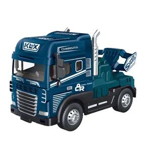 Trator de reboque 1:24 diecast, carros de brinquedo, liga de metal, recipiente, modelo de caminhões com luzes de som