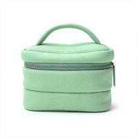 Sac cosmétique en néoprène rembourré matelassé avec poignée, sac de toilette pour soins de la peau, logo personnalisé, bleu, mignon, gonflé
