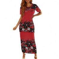 Robe maxi décontractée à col rond Puletasi des Samoa, robe tribale polynésienne 2 pièces, vêtements d'île sur mesure en grande taille