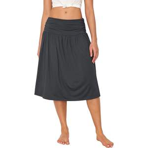 กระโปรงผ้าวิสโคสผสมใยไผ่ทรงเอไลน์เอวสูงความยาวระดับเข่าสำหรับผู้หญิง สไตล์ลำลองสำหรับฤดูร้อน มีกระเป๋า - Product Image 1