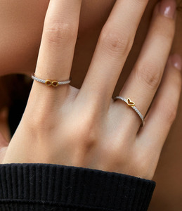 925 <b>Silver</b> <b>Eternity</b> Band <b>Ring</b> With Round Diamond Pave Setting Infinite Design 18K Gold Plated Minimalist Unisex Wedding Jewelry - Product Image 6