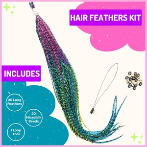 Premium Rainbow Tie Dye 20 Long <b>Hair</b> Extensions Kit DIY Beads Loop Tool Grizzly Rooster <b>Hair</b> Bright Colors - Product Image 4