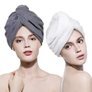 Venda por atacado de fábrica de toalha de secagem de cabelo em microfibra para mulheres, tecido ecológico de microfibra simples sanitário