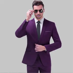 Kustom Slim Fit pengantin pria bisnis pernikahan Formal pria 2 buah Blazer desain untuk Set Pria setelan