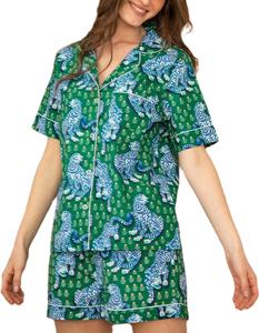 Pijama de 2 piezas con estampado de tigre verde para <span class=keywords><strong>mujer</strong></span>, camisa de manga corta, pantalones cortos, conjunto de 2 piezas, pijama con estampado de <span class=keywords><strong>mono</strong></span> de conejo de poli/algodón para <span class=keywords><strong>mujer</strong></span> - Product Image 1
