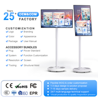 Monitor de TV LED LCD Inteligente de 32 Pulgadas con Pantalla Táctil de 10 Puntos, Portátil, Móvil, con Soporte de Piso Inalámbrico, Blanco, Full HD, para Educación en Interiores 1