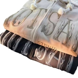 100% Bông Người Đàn Ông Zip up Hoodie Quá Khổ Tùy Chỉnh Thư Thêu Nặng 500 GSM Vải Cotton Hoodie Vá Thêu Áo - Product Image 5