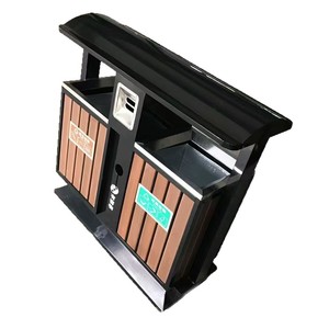 Zhongming Outdoor Steel And Wood Trash Can 100X40X100Cm <b>Square</b> With Lids For Residential Sanitation - Product Image 5