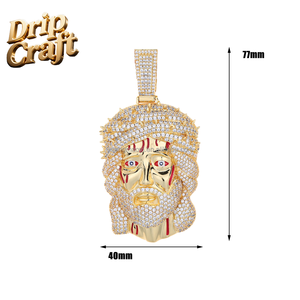 Pendentif Hip-hop Jésus, Pendentif Tête Humaine Vintage avec Ornement <span class=keywords><strong>de</strong></span> Tête Taché <span class=keywords><strong>de</strong></span> <span class=keywords><strong>Sang</strong></span>, Plaqué Cuivre avec <span class=keywords><strong>Or</strong></span> Véritable. - Product Image 2