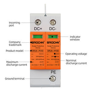 Dispositivo <span class=keywords><strong>di</strong></span> Protezione da Sovratensioni SROCHN SRU6-PV40 2P DC 150V T2 20KA-40KA, Protezione da Fulmini SPD per Sistemi Fotovoltaici DC - Product Image 3