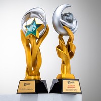 Trofeo de Cristal Artificial Dorado Personalizado con Grabado Interior, Impresión a Color y Grabado para Personal Destacado, Reunión Anual de Equipo