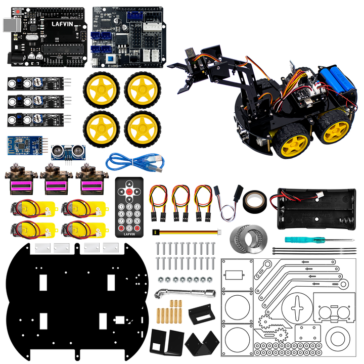 LAFVIN 4WD Robot Arm Car Kit for Arduino Automation Smart Mechanical