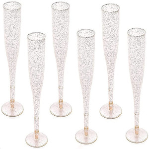 5.5 Fluid Ounces Eco-friendly Gold Glitter Plastic Classicware Champagne Glass Wedding Parties Toasting Flutes