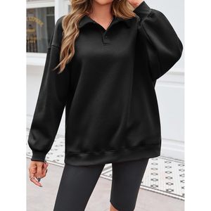 Fisoew Pull tricoté pour femme, col en V, coupe oversize, manches longues, épaules tombantes, style décontracté - Product Image 3