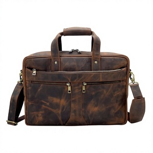European Style Genuine <b>Leather</b> Laptop Bags Briefcase With Zipper Closure And Shoulder Strap Durable Design For Business Use - Product Image 1