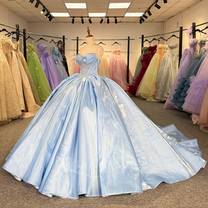 ชุดเดรสสีน้ำเงินซาตินสำหรับงาน Quinceanera ประดับด้วยลูกปัด สำหรับงาน Sweet 15 16 งานพรอม งานเลี้ยง รุ่น Dy1284 - Product Image 4