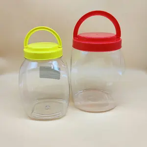Groothandel Cookie Candy Jar Fles Groot Formaat 1l 2l 3l 3.5l Doorzichtige Pet Plastic Pot Met Handvat Deksel