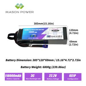Batterie à semi-conducteurs 6S1P 118000mAh 3C 22.2V 2619.6Wh 6.8kg Légère, délai de livraison court pour l'inspection longue portée - Product Image 2