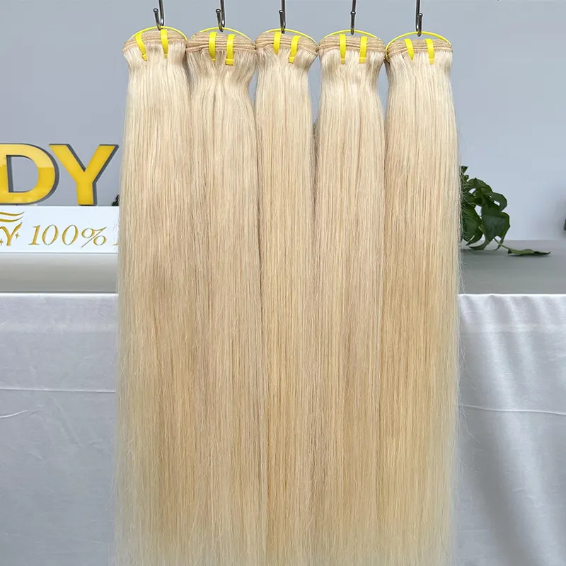 Fornecedor de cabelo humano extensões de cabelo de trama 10A 12A cru indiano templo vison virgem 613 pacotes de cabelo virgem loiro