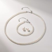 Ensemble de bijoux de voyage en perles : collier, bracelet, boucles d'oreilles, perles rondes d'eau douce 8-9 mm, argent 925, mini étui portable, vente en gros, personnalisable