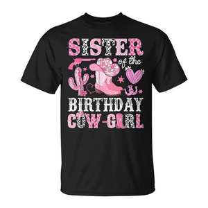 T-shirt rose Sister Of The Birthday Cowgirl Rodeo, design western pour filles, à porter pour les fêtes - Product Image 1