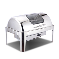 Plat de service rectangulaire en acier inoxydable 9L avec couvercle roulant doré, chauffe-plat de luxe pour buffet