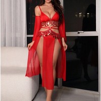 Commerce extérieur Europe États-Unis Nouveaux sous-vêtements sexy Broderie Mousseline de soie Maille creuse Perspective Split Style exotique Lumière