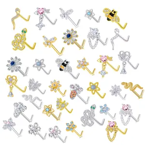 Hot Sales Shiny CZ Hypoallergenic Surgical Stainless Steel Screw Nose Studs Ring Titanium Nose Piercing Jewelry Body Piercing