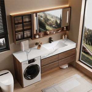Meuble-lavabo mural haut de gamme sur mesure, design moderne, en contreplaqué, grand espace de rangement pour la rénovation de maisons de luxe et les écoles - Product Image 1