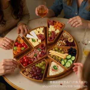 Wooden Round Puzzle <b>Tray</b> Detachable 8 Piece Snack Plate Divided Serving Dish For Hotel <b>Tea</b> Coffee Entertainment - Product Image 2