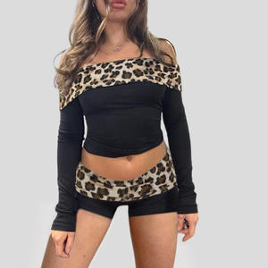 <b>Y2K</b> Leopard Print Off Shoulder Two Piece Set Women Sexy Long Sleeve Crop <b>Top</b> Shorts Clubwear Instagram Baddie Bodycon Outfit - Product Image 6
