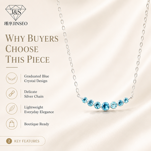 Collier JINSEO en argent sterling 925 avec <span class=keywords><strong>pavé</strong></span> de cristaux bleu aqua en forme de smiley, prêt pour la fabrication OEM, style minimaliste et élégant pour projets de vente en gros - Product Image 4