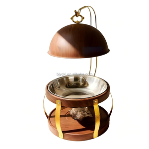 Chauffe-<span class=keywords><strong>plat</strong></span> commercial 8L en bois grainé, type dôme suspendu, pour buffet d'hôtel, mariage rustique et restauration de petites entreprises, pour garder les <span class=keywords><strong>viandes</strong></span> chaudes - Product Image 4