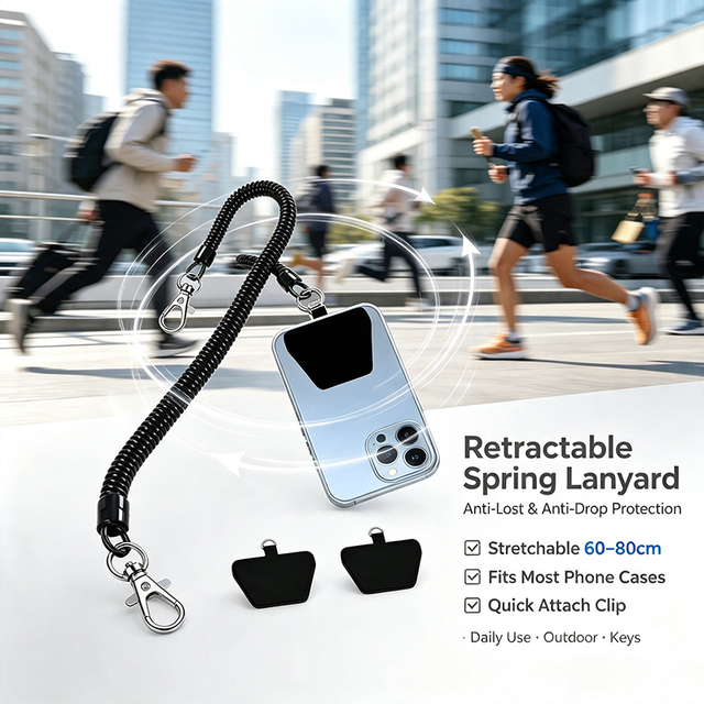 Rubber Elastic Spring Phone Lanyard Keychain with Clip Anti-lost Wrist Phone Strap Retractable Spring Phone Cord