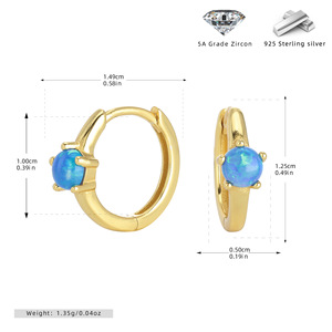 Pendientes de aro Huggie de plata de ley 925 para mujer, con ópalo redondo, coloridos y elegantes, joyería para damas, regalo. - Product Image 4