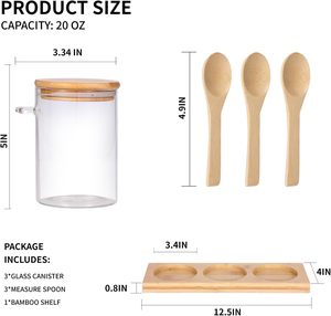 10oz Glass Jars Bamboo Lids <b>Spoons</b> Airtight Kitchen Canisters <b>Coffee</b> Sugar Beans Tea Party Storage Customizable Logo - Product Image 2