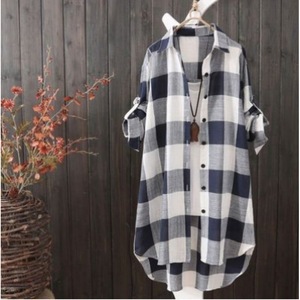 2025 Neuankömmling Sommer Loose Fashion Plaid Damen bekleidung <span class=keywords><strong>Plus</strong></span> <span class=keywords><strong>Size</strong></span> Blusen & Shirts - Product Image 5