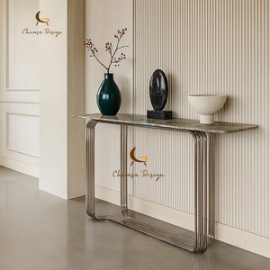 Meuble d'entrée de salon moderne et luxueux, table <span class=keywords><strong>console</strong></span> <span class=keywords><strong>extensible</strong></span> avec plateau en marbre et base en acier inoxydable pour usage domestique - Product Image 2