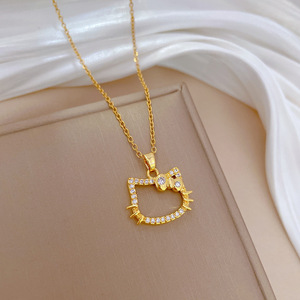 <span class=keywords><strong>Collar</strong></span> de Acero Inoxidable de <span class=keywords><strong>Hello</strong></span> <span class=keywords><strong>Kitty</strong></span> para Mascota Joyería de Regalo para Niña con Colgante de Cabeza de Gato con Circón Bañado en Oro Regalo para Mujer - Product Image 4