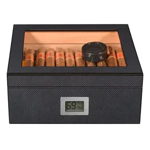 Kunden spezifische Humidor-Zigarren schachtel für kubanische Zigarren Glasplatte Humidor Spanische Zeder-Zigarren etui mit elektronischem Hygrometer-Zubehör