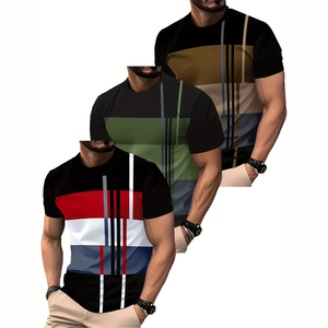 Camiseta de Verano para Hombre, de Cuello Redondo, Manga Corta, de Malla de Poliéster, Secado Rápido, Transpirable, con Contraste de Color, a la Moda - Product Image 1