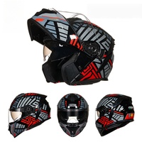 Casque de moto modulaire intégral certifié DOT - Conception rabattable avec visière double pour adultes hommes et femmes