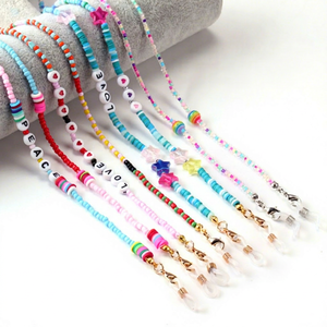 Cadena para Gafas y Mascarilla, con Cuentas de Colores Mezclados, Antideslizante, de Aleación, con Resorte, Estilo Europeo y Americano 2024, Patrón de Letras, Poliéster - Product Image 1