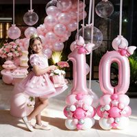 Balon Foil Angka Pink 40 Inch Dengan Pita Dekorasi Pesta Ulang Tahun Tiang Pilar Balon Mylar Grosir