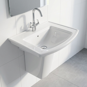 Lavabo mural demi-pied en céramique forme diamant, finition marbre, pour salle de bain - Product Image 6