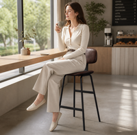 Tabouret de bar en cuir industriel pour café, restaurant, bistrot, hôtel, salle à manger, tabouret de comptoir avec pieds en métal noir et repose-pieds